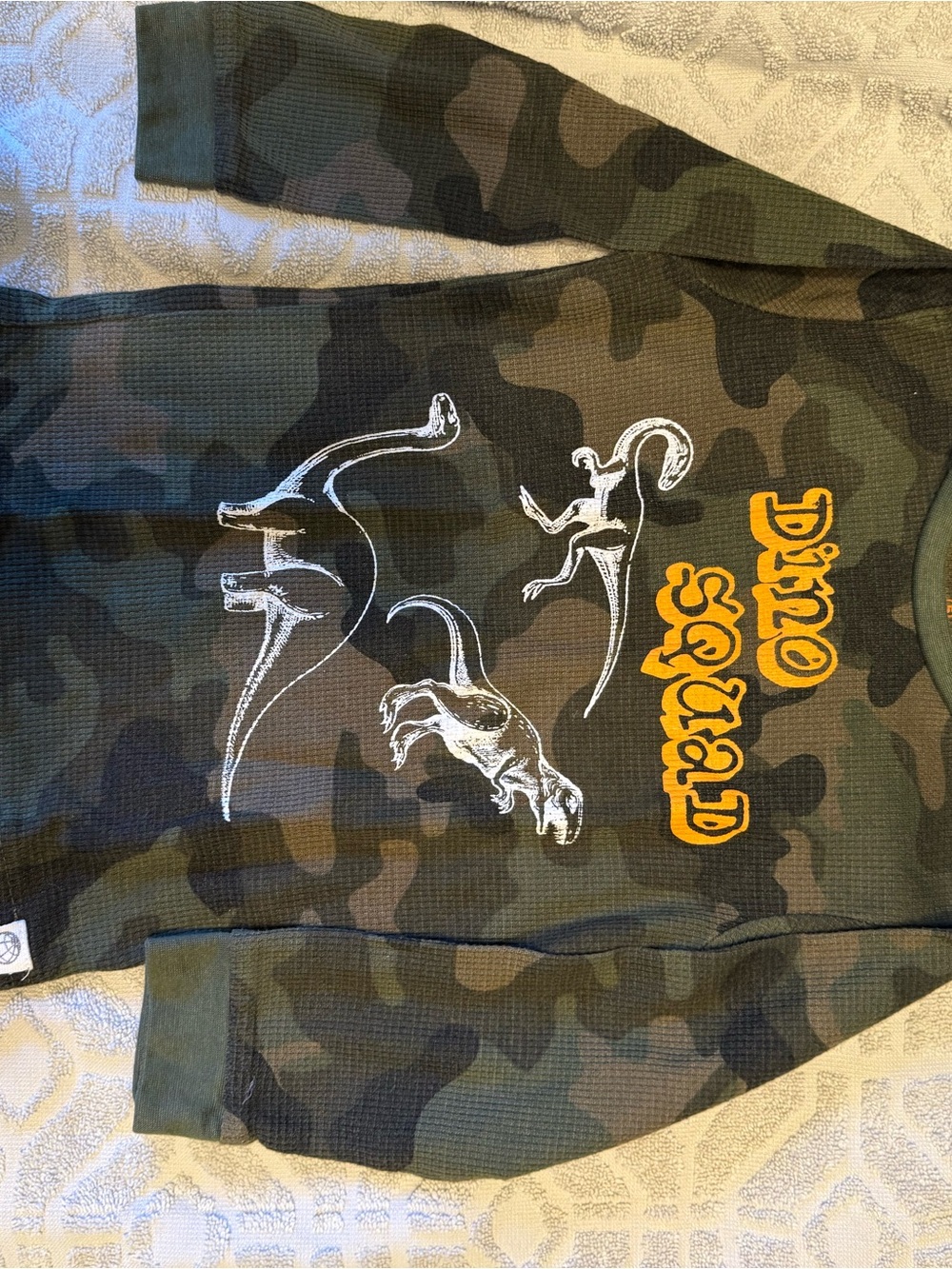 Free Planet Camo Long Sleeve Tee with Yellow "Dino Squad" Graphic
